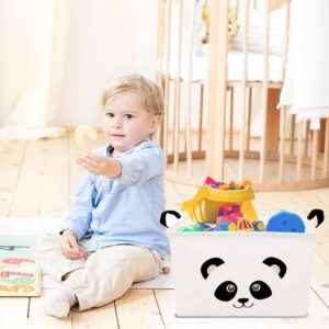 HKEC Rectangle Panda Easter Basket,Storage Basket with Handles, Collapsible Storage Box Cute Canvas Toy Bin for Pet/Kids,Gift Basket,Room Decor(PANDA)