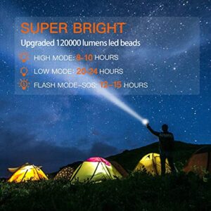 BUYSIGHT Rechargeable Spotlight,Spot Lights Hand held 1000,000 lumens Large Flashlight Handheld Spotlight Lightweight and Super Bright Flashlight (Aluminium_Alloy Golden)