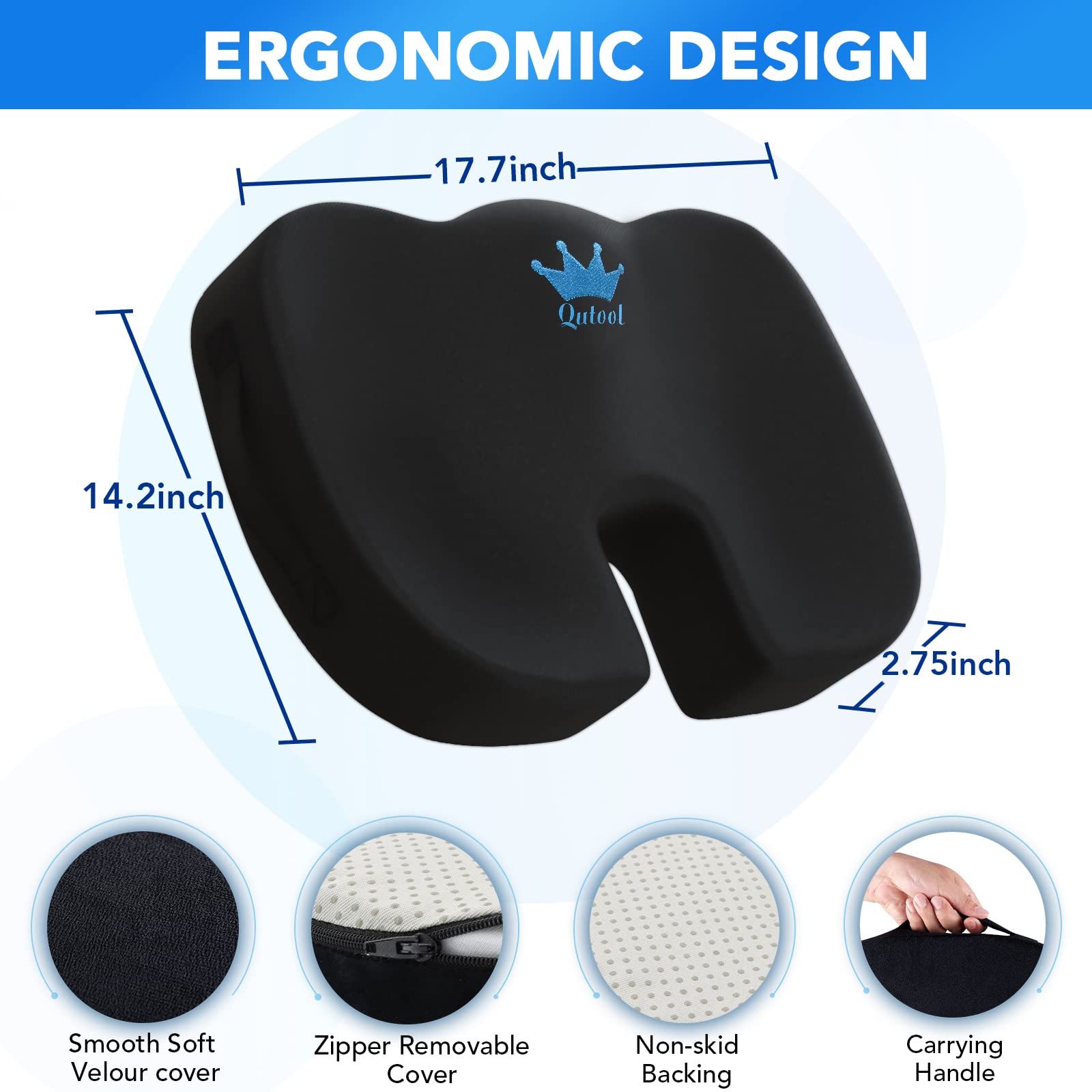 Gel Seat Cushion for Office Chair Coccyx Cushion for Tailbone Pain Relief - Memory Foam Car Seat Cushion for Back Chair Cushion for Desk Chair, Wheelchair, Computer Sciatica Pillow for Sitting