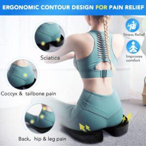 Gel Seat Cushion for Office Chair Coccyx Cushion for Tailbone Pain Relief - Memory Foam Car Seat Cushion for Back Chair Cushion for Desk Chair, Wheelchair, Computer Sciatica Pillow for Sitting