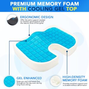 Gel Seat Cushion for Office Chair Coccyx Cushion for Tailbone Pain Relief - Memory Foam Car Seat Cushion for Back Chair Cushion for Desk Chair, Wheelchair, Computer Sciatica Pillow for Sitting