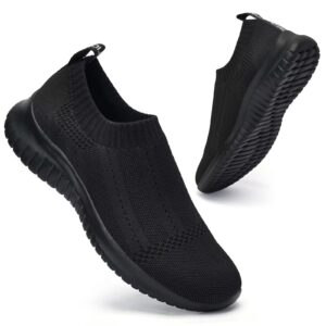 lancrop women's casual tennis shoes - comfortable knit gym walking slip on sneakers 7.5 m us, label 38 all black