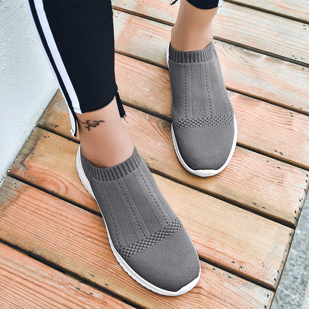 LANCROP Women's Casual Tennis Shoes - Comfortable Knit Gym Walking Slip On Sneakers 7.5 M US, Label 38 All Black
