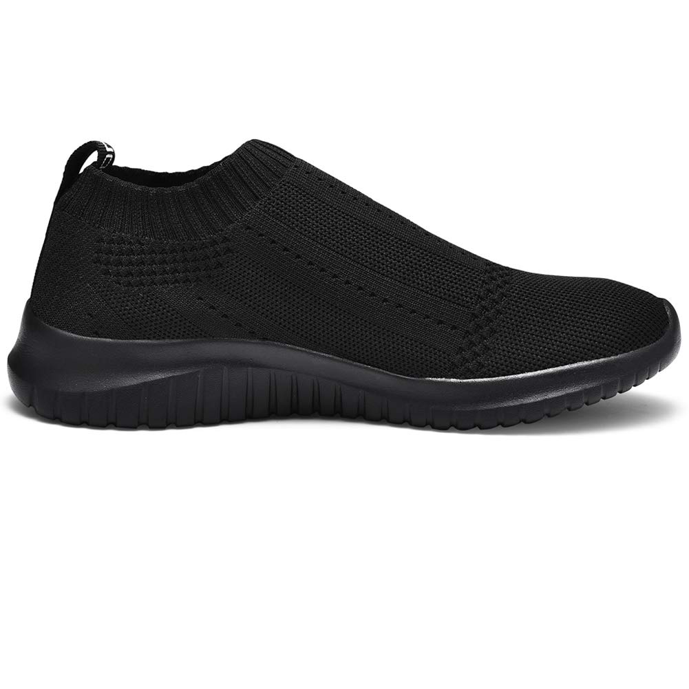 LANCROP Women's Casual Tennis Shoes - Comfortable Knit Gym Walking Slip On Sneakers 7.5 M US, Label 38 All Black