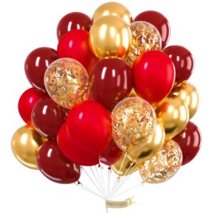 partywoo red and gold balloons, 45 pcs burgundy balloons, ruby red balloons, gold confetti balloons, gold metallic balloons for red and gold party decorations, burgundy party decorations