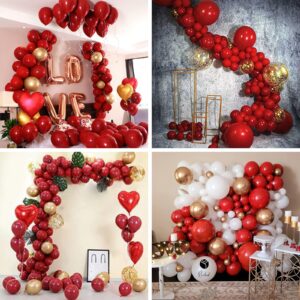 PartyWoo Red and Gold Balloons, 45 pcs Burgundy Balloons, Ruby Red Balloons, Gold Confetti Balloons, Gold Metallic Balloons for Red and Gold Party Decorations, Burgundy Party Decorations