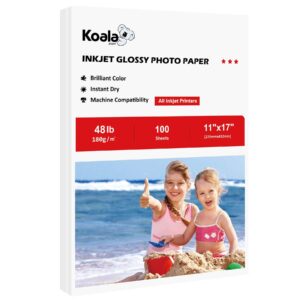 Koala Glossy Inkjet Photo Paper 11X17 Inches 48lb 100 Sheets Professional Glossy Photographic Paper Compatible with Inkjet Printer Use DYE INK 180GSM