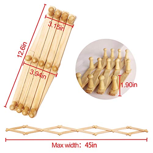 AMAPON Accordion Style Expandable Wall Wooden Coat Rack 13 Hooks (Pegs) Hang Hats Jackets Coffee Mug Purses Necklaces Towels Cap Leash Scarves Data Line Kitchenware