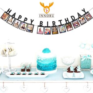 INNORU Happy Birthday Photo Banner, Milestone Baby Shower or Men and Women Birthday Banner Decor, Birthday Party Photo Props