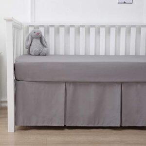 belsden crib skirt with durable woven platform for boy and girl, both long sides pleated, split corners dust ruffle for easy placement inside of standard crib, 14 inches (36cm) length drop, grey color