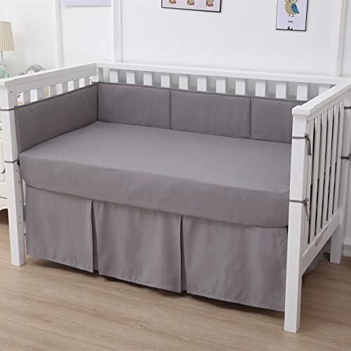 Belsden Crib Skirt with Durable Woven Platform for Boy and Girl, Both Long Sides Pleated, Split Corners Dust Ruffle for Easy Placement Inside of Standard Crib, 14 inches (36cm) Length Drop, Grey Color