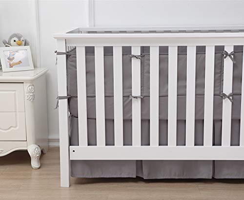 Belsden Crib Skirt with Durable Woven Platform for Boy and Girl, Both Long Sides Pleated, Split Corners Dust Ruffle for Easy Placement Inside of Standard Crib, 14 inches (36cm) Length Drop, Grey Color