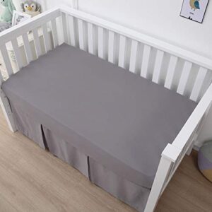 Belsden Crib Skirt with Durable Woven Platform for Boy and Girl, Both Long Sides Pleated, Split Corners Dust Ruffle for Easy Placement Inside of Standard Crib, 14 inches (36cm) Length Drop, Grey Color