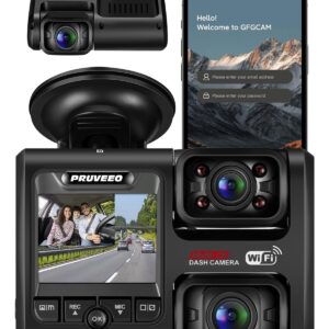 PRUVEEO Dash Cam, Front and Inside 1080P Dual FHD, Novatek Processor, Single-Channel 2160P, Built-in WiFi, 24H Parking Monitor, 2 Inch LCD Camera, 512 Gb Max, G-Sensor, Infrared Night Vision