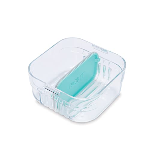 PackIt Mod Snack Bento Food Storage Container, Mint Green, Shatterproof Crystal Clear Base, with Leak-resistant Dividers and Lid, Microwavable, Dishwasher Safe, Perfect for Snacks