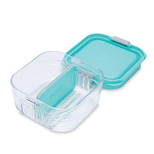 packit mod snack bento food storage container, mint green, shatterproof crystal clear base, with leak-resistant dividers and lid, microwavable, dishwasher safe, perfect for snacks