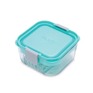 PackIt Mod Snack Bento Food Storage Container, Mint Green, Shatterproof Crystal Clear Base, with Leak-resistant Dividers and Lid, Microwavable, Dishwasher Safe, Perfect for Snacks