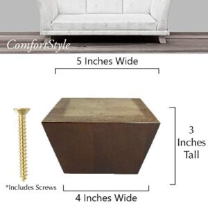 ComfortStyle Furniture Legs, Sofa Couch and Chair 3" Tall x 5" Extra Wide Wood Feet Replacement, Set of 4 Feet, Heavy Duty, Walnut Finish