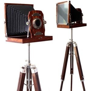 collectiblesbuy floor standing home decor retro film props brown 65" vintage look wooden folding camera tripod old movie prop functionsl telescoep