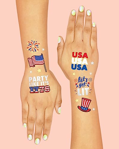 xo, Fetti Fourth of July Decorations Temporary Tattoos - 30 styles | America, Red White and Blue Party Supplies, 4th of July, USA,Memorial Day, Independence Day, Labor Day