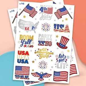 xo, Fetti Fourth of July Decorations Temporary Tattoos - 30 styles | America, Red White and Blue Party Supplies, 4th of July, USA,Memorial Day, Independence Day, Labor Day