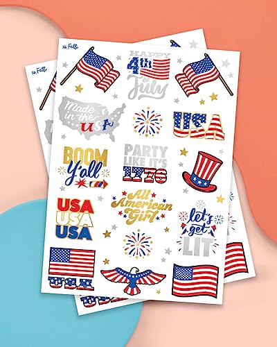 xo, Fetti Fourth of July Decorations Temporary Tattoos - 30 styles | America, Red White and Blue Party Supplies, 4th of July, USA,Memorial Day, Independence Day, Labor Day