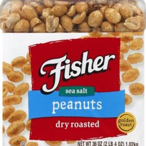 Fisher Snack Sea Salt Dry Roasted Peanuts, 36 Ounces, No Artificial Colors or Flavors