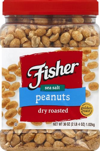 Fisher Snack Sea Salt Dry Roasted Peanuts, 36 Ounces, No Artificial Colors or Flavors