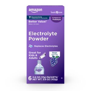 amazon basic care electrolyte powder packets for rehydration, grape, 6 count (pack of 1)