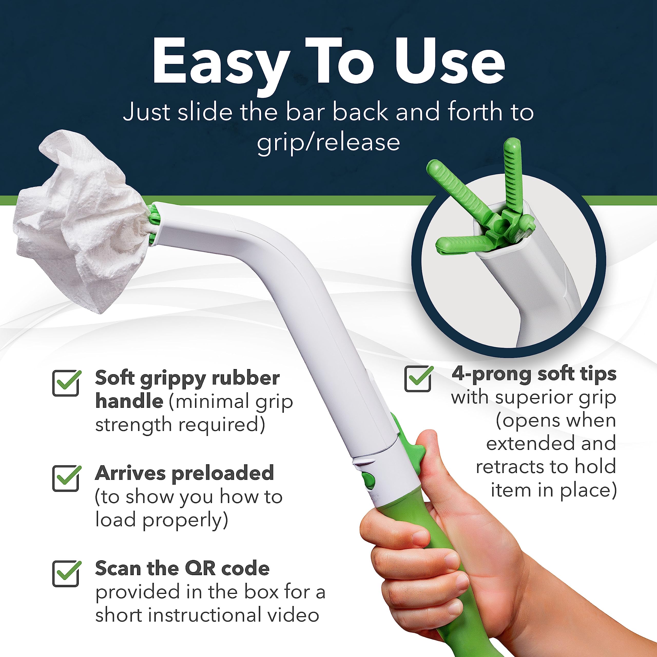 Multipurpose Toilet Aid for Wiping – 14.5” Wipe Assist for Toileting for All People w/ Range of Motion Limitations – Portable Toilet Aids for Wiping & Holding Toilet Paper & Personal Hygiene Products