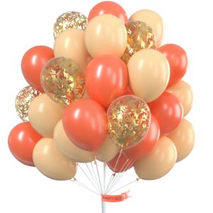 partywoo coral balloons, 60 pcs coral latex balloons, peach balloons, gold confetti balloons, jumbo peach balloons for coral birthday decorations, coral party decorations, coral wedding decorations