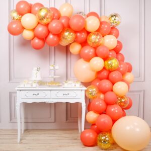 PartyWoo Coral Balloons, 60 pcs Coral Latex Balloons, Peach Balloons, Gold Confetti Balloons, Jumbo Peach Balloons for Coral Birthday Decorations, Coral Party Decorations, Coral Wedding Decorations