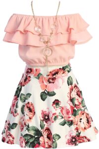 cold shoulder crop top ruffle layered top flower girl skirt sets for big girl blush 12 jks 2130s