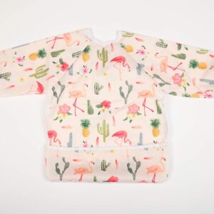 Sigzagor Baby Bib Sleeved Shirt with Pocket 1-3 Years Old Toddler Painting for Girls (Flamingo Cactus)