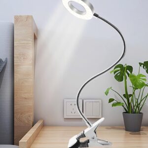 Desk Lamp Clip on Light, USB Powered LED Desk Lamp, Reading Light, Round Ring Arm Flexible Swing Eye Protection Eye Caring Small Lamp for Bed Headboard Reading Makeup Eyebrow
