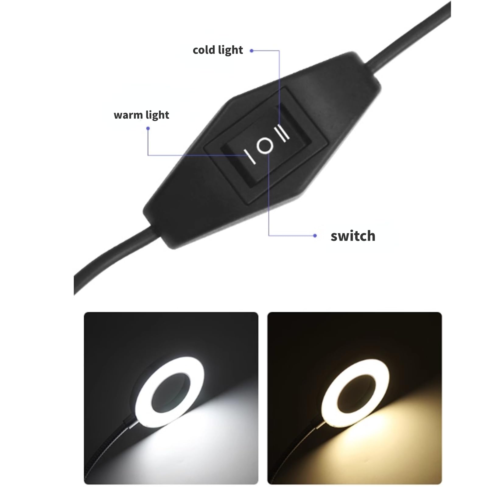 Desk Lamp Clip on Light, USB Powered LED Desk Lamp, Reading Light, Round Ring Arm Flexible Swing Eye Protection Eye Caring Small Lamp for Bed Headboard Reading Makeup Eyebrow