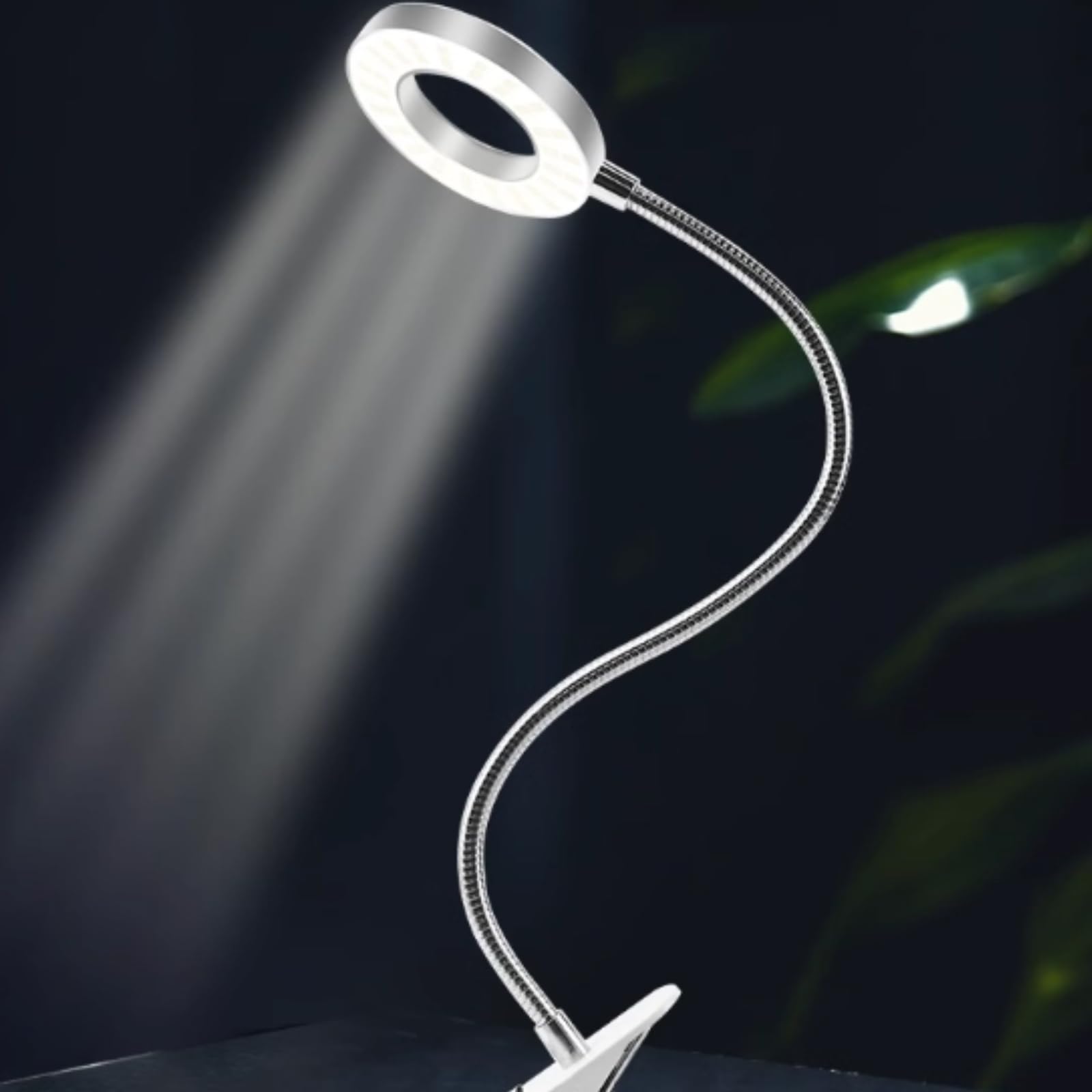 Desk Lamp Clip on Light, USB Powered LED Desk Lamp, Reading Light, Round Ring Arm Flexible Swing Eye Protection Eye Caring Small Lamp for Bed Headboard Reading Makeup Eyebrow