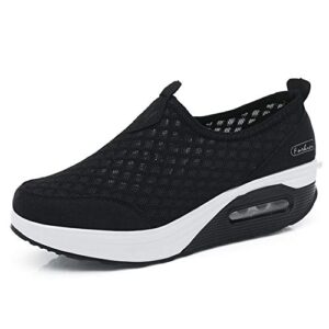 l loubit women walking shoes slip on athletic platform tennis breathable wedge sneakers 442 black 36