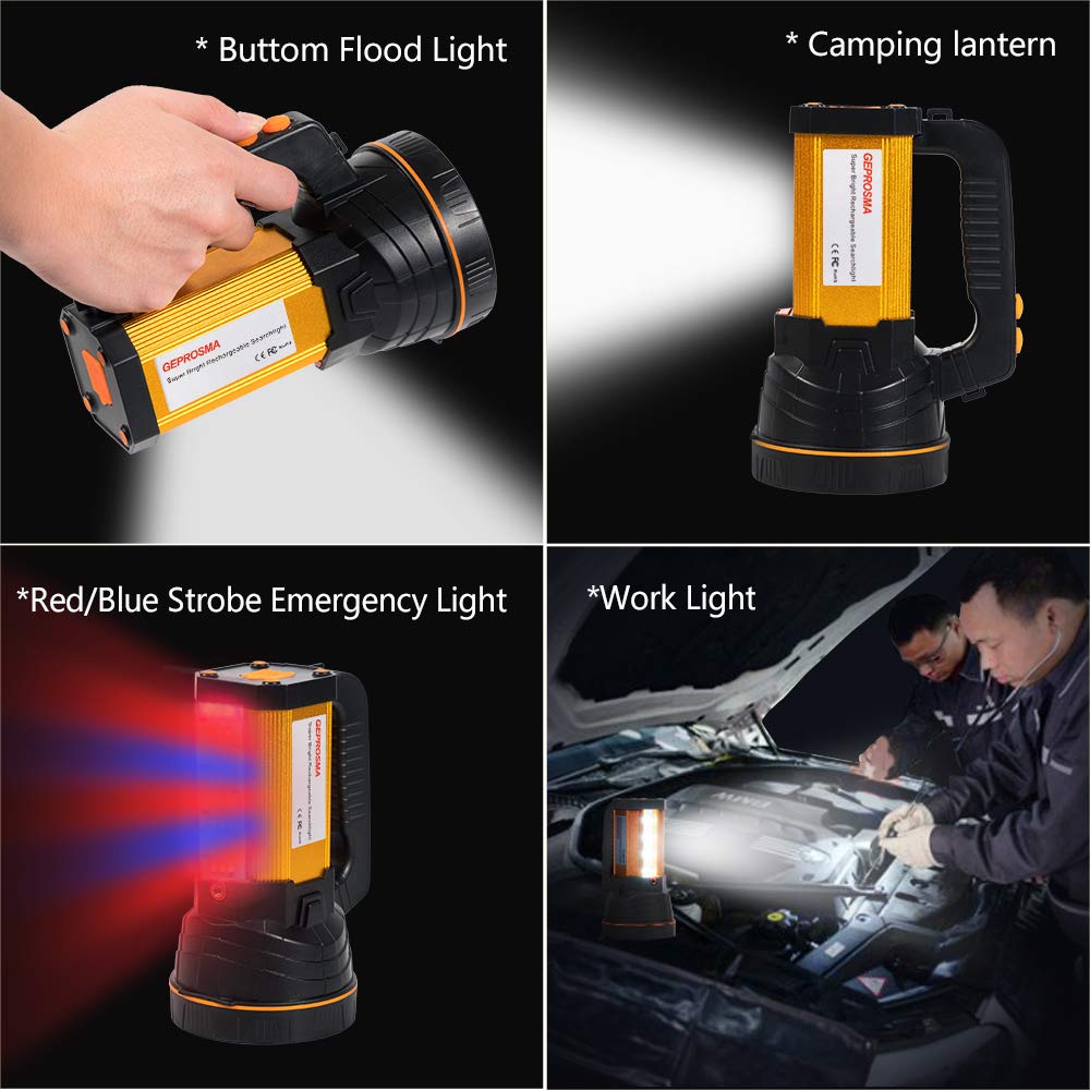 GEPROSMA Powerful Led Flashlight High Lumens Rechargeable, Super Bright Handheld Spotlight Flashlight Large Ultra Long Lasting Portable High Power Big Searchlight