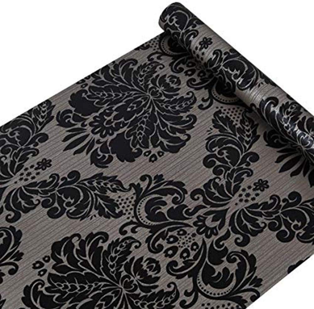 HOYOYO 17.8 x 118 Inches Shelf Liner Paper , Self-Adhesive Shelf Liner Dresser Drawer Paper Wall Sticker Home Decoration,Black Damask