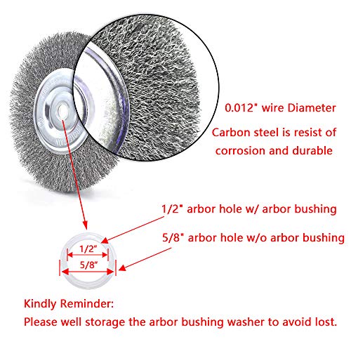 OSFTBVT 6" Bench Wire Wheel Brush | Coarse Crimped Steel Wire 0.012" with 5/8" Arbor for Bench Grinder - 2pack