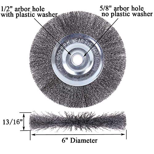 OSFTBVT 6" Bench Wire Wheel Brush | Coarse Crimped Steel Wire 0.012" with 5/8" Arbor for Bench Grinder - 2pack