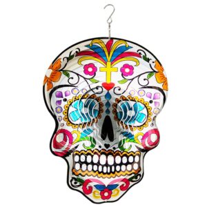 fonmy kinetic 3d metal garden wind spinner unique gifts outdoor decorations quality hanging ornament for home and garden 12inch mandala silver sugar skull wind spinners