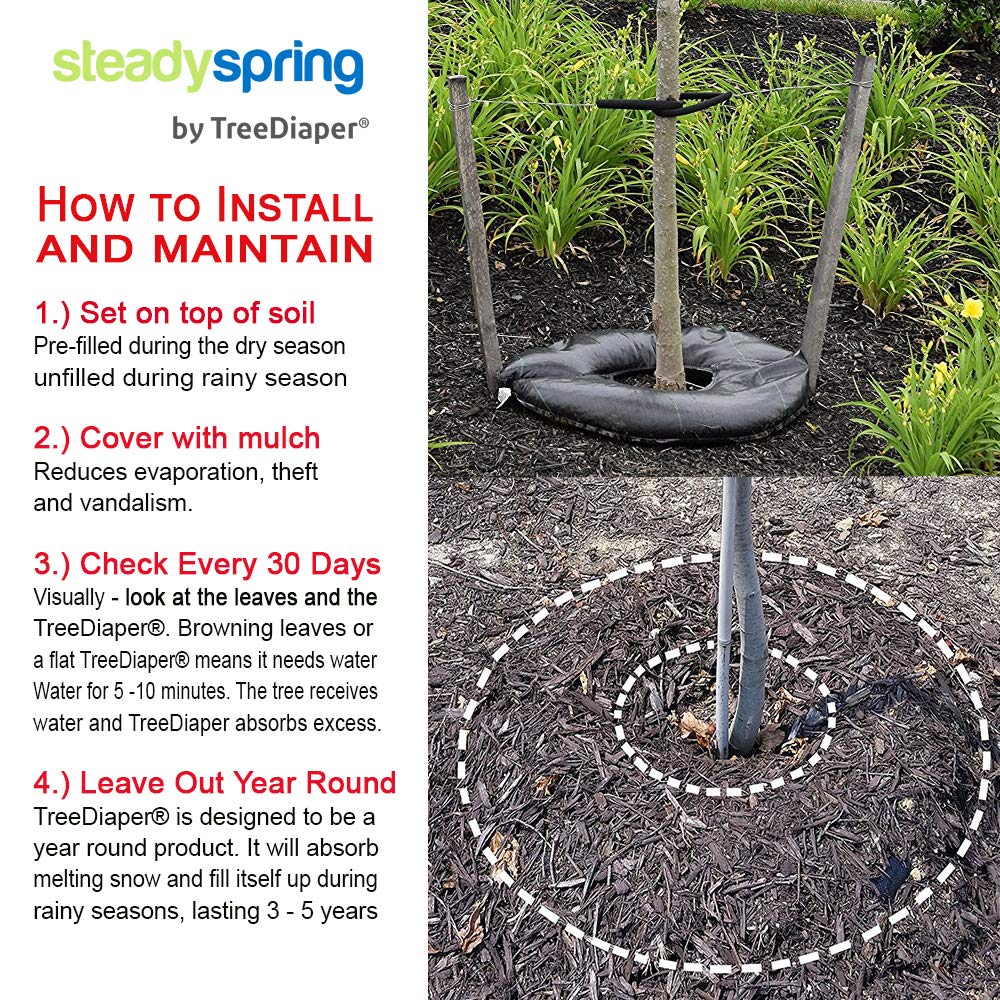 SteadySpring 24" Smart 30-Day Tree Watering Mat - AUTO Refills with RAIN and Slow Releases As Plant Needs - for Root Balls 11" - 15" Dia Slow Release Technology Prevents Over and Under Watering (1)