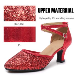 SWDZM Glitter Women's Latin Dance Shoes Closed Toe Sequins Ballroom Salsa Tango Party Practice Performance Dance Shoes,DY225-Red-5-J,US 9.5