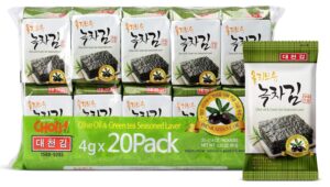 daechun(choi's1) seaweed snack, (pack of 20), original, sea salt, green tea powder, product of korea