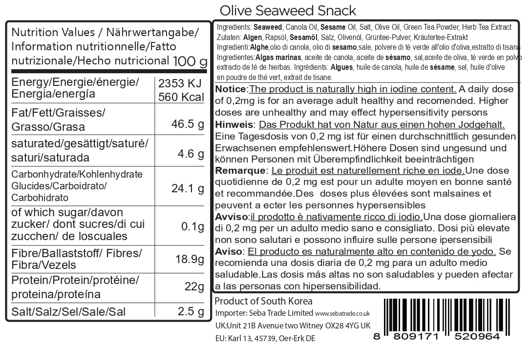 Daechun(Choi's1) Seaweed Snack, (Pack of 20), Original, Sea Salt, Green Tea Powder, Product of Korea