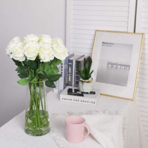 Nubry Artificial Silk Rose Flower Bouquet Lifelike Fake Rose for Wedding Home Party Decoration Event Gift 10pcs (Off White)