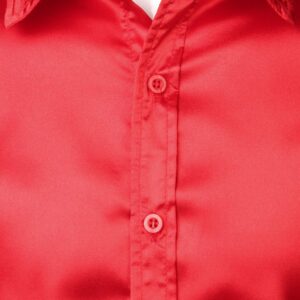 ZEROYAA Men's Luxury Shiny Silk Like Satin Button Up Dress Shirts ZLCL14-Red Medium