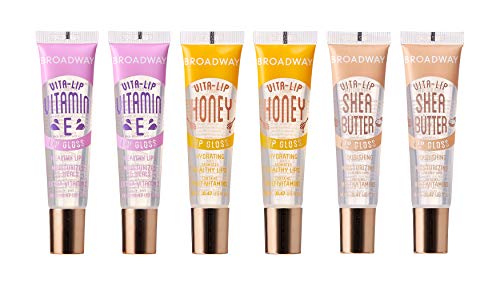 6 PACK Broadway Vita-Lip Gloss 2 Honey + 2 SHEA BUTTER + 2 Vitamin E Oil by Kiss Cosmetics